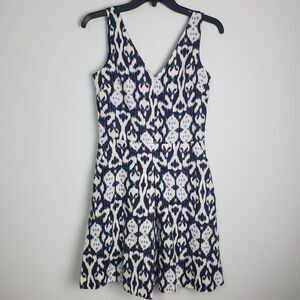 Gap Ikat Print Linen Fit & Flare Navy Dress Size 0